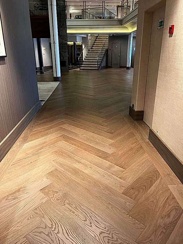 Cork flooring in a commercial atrium