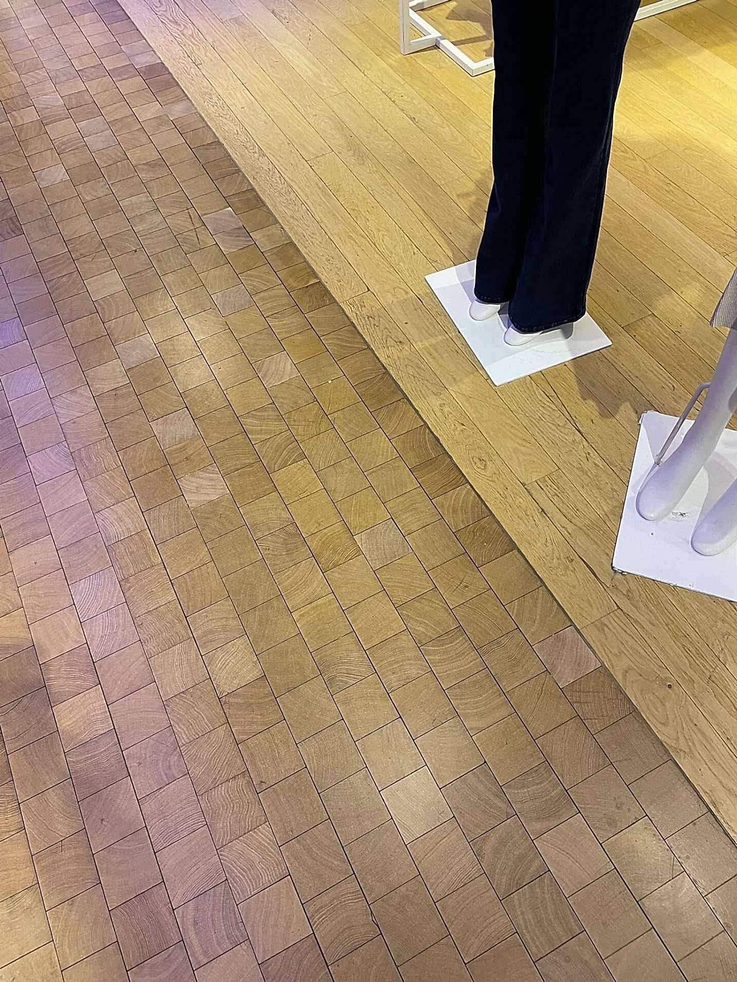 Oak end grain wood flooring installed at Selfridges